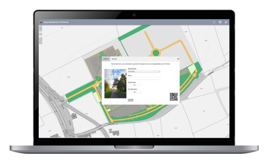 Laptop met daarop het digitaal plan van de begraafplaats De Panne